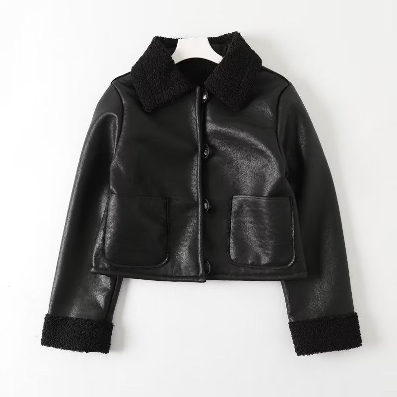 Women Cotton Coat Handsome Cool Imitation Leather Jacket Autumn and Winter