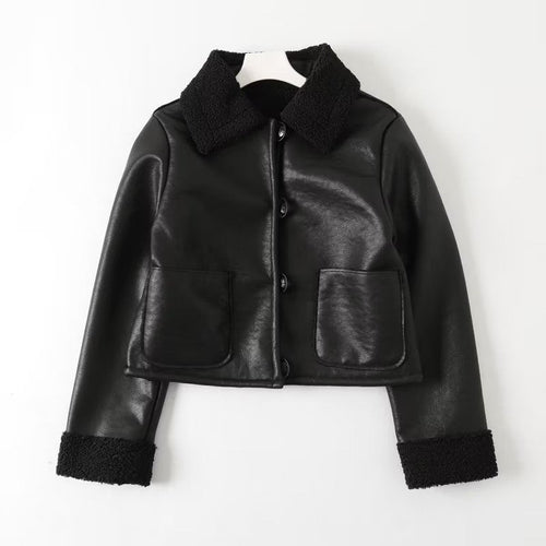 Women Cotton Coat Handsome Cool Imitation Leather Jacket Autumn and Winter