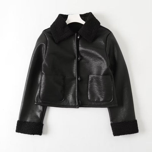 Women Cotton Coat Handsome Cool Imitation Leather Jacket Autumn and Winter