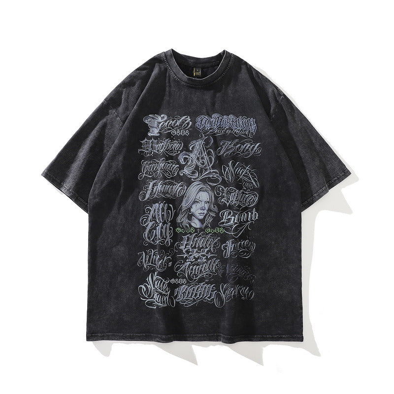 Men T-Shirt Retro T-shirt Summer Short Sleeve Men and Women Loose