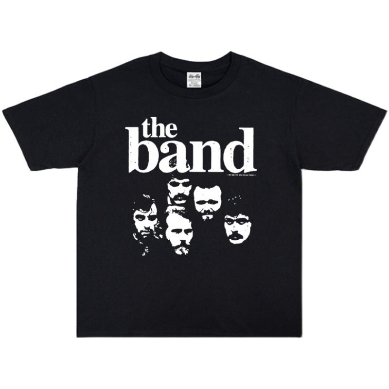 Rock Star T Shirt Canadian Orchestra the Band Rock Washed Retro Style Personality T-shirt Short Sleeve Cotton Loose