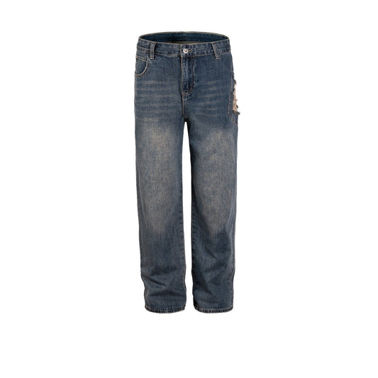 MIJKO Men's Vintage Pants MIJKO Men's Women's Decorative Trousers Straight Washed Jeans