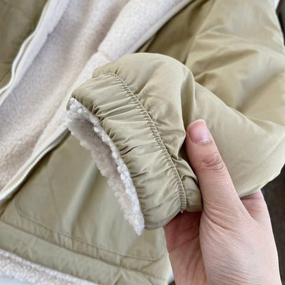 Women Cotton Coat Warm Faux Cashmere Hooded Jacket