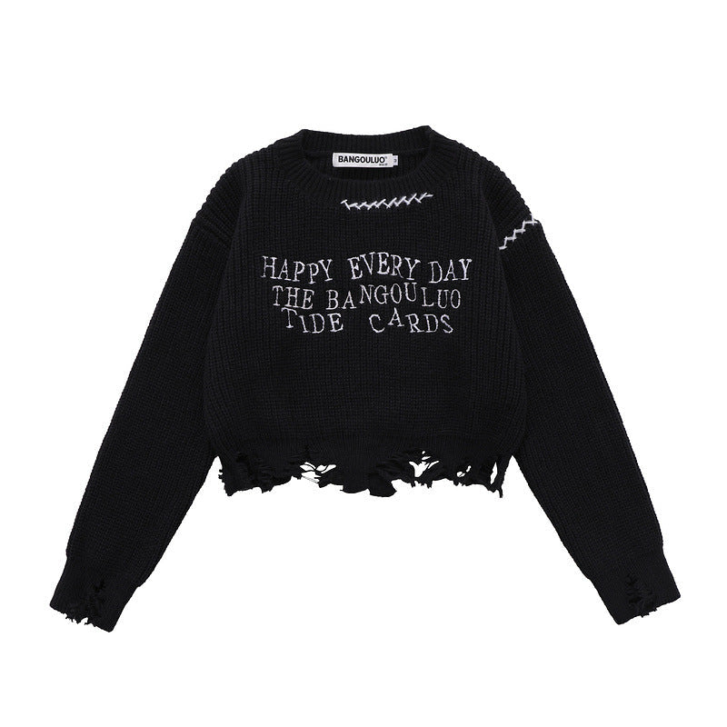 Women Sweater Ripped Knitted Sweater Loose
