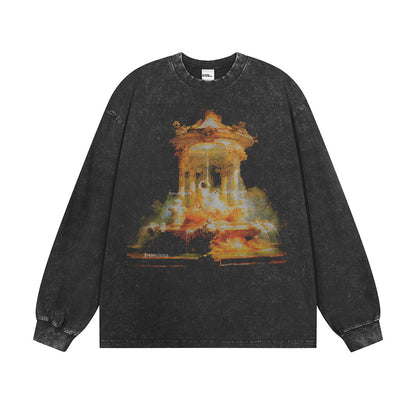 Vintage T-shirts Fantasy Amusement Park Printed Washed Old Printed Short Sleeve T-Shirt
