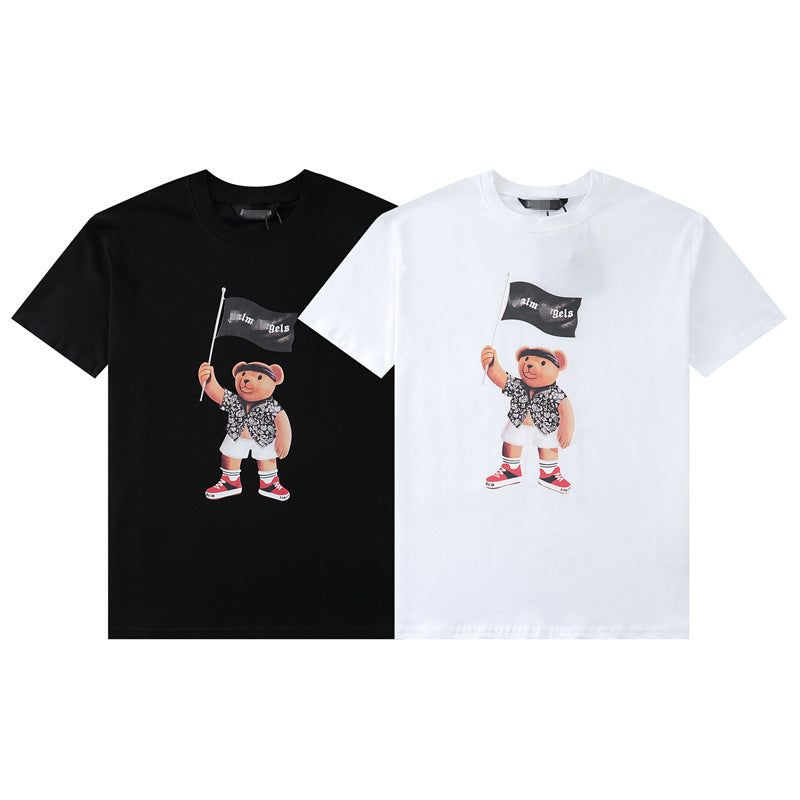 Palm Angle T Shirts Pirate Bear Flag Print Loose Hip Hop Couple