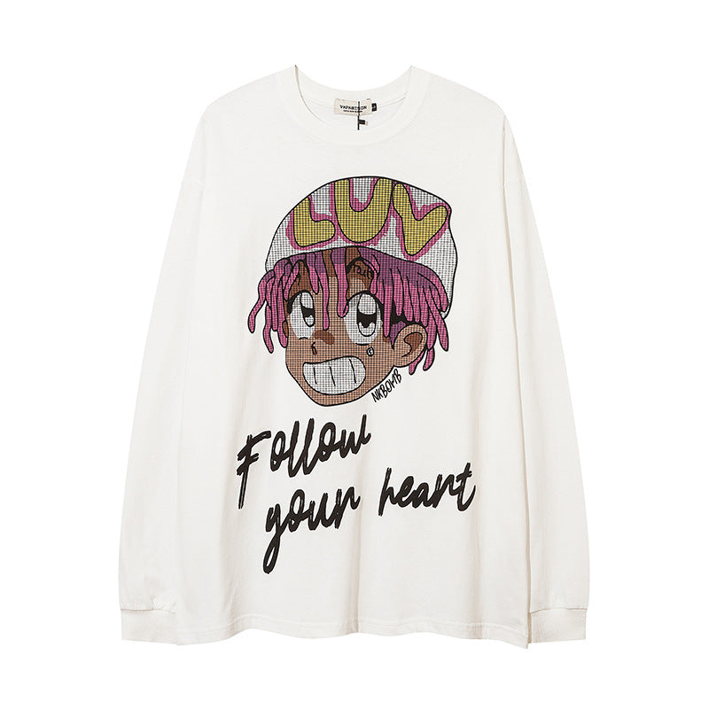 Men Long Sleeve T-shirt Cute Cartoon Anime Printed Loose