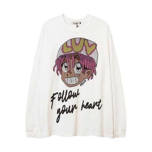 Men Long Sleeve T-shirt Cute Cartoon Anime Printed Loose