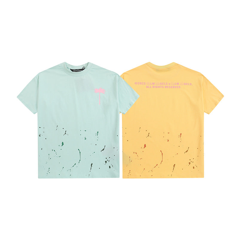 Palm Angle T Shirts Hand-Painted Splash-Ink Palm Tree Printing Men and Women