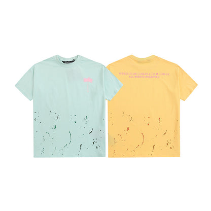 Palm Angle T Shirts Hand-Painted Splash-Ink Palm Tree Printing Men and Women