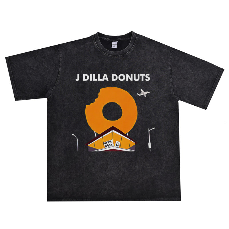 Rock Star T Shirt European and American Hip-Hop J. Dilla Jay Dee Washed Distressed T-shirt Short Sleeve Loose