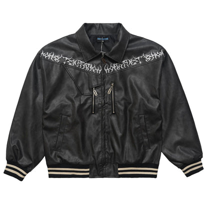 Men Jacket Coat Washed and Worn Leather Jacket Locomotive Style Embroidered Letters PU Leather Coat Autumn