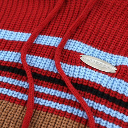 Men Sweater Striped Pullover Sweater with Hat Retro Tatted