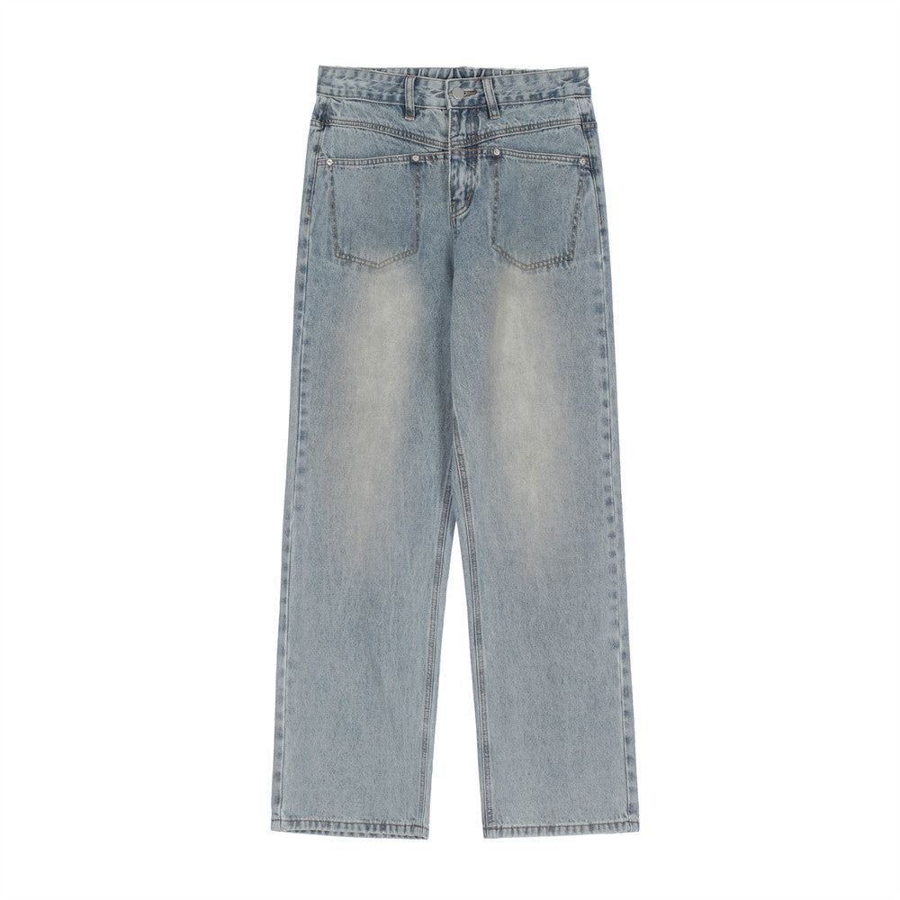 Men Jeans Solid Color Simple Personality Jeans Loose Casual