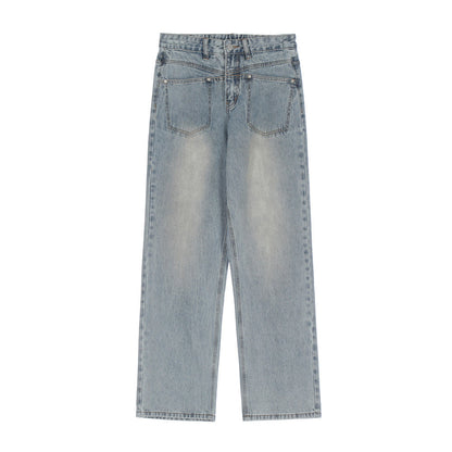 Men Jeans Solid Color Simple Personality Jeans Loose Casual