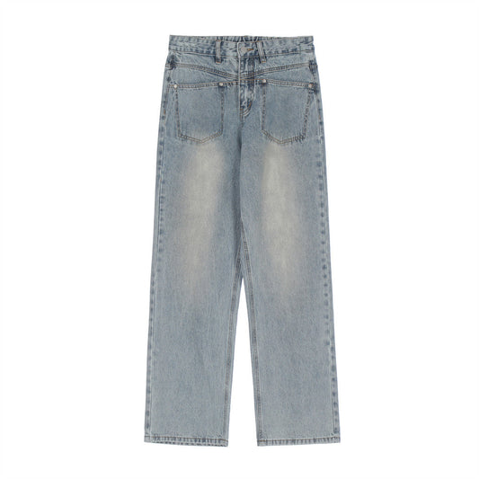 Men Jeans Solid Color Simple Personality Jeans Loose Casual