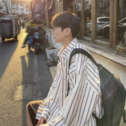 Men Shirts Striped Summer Loose Casual
