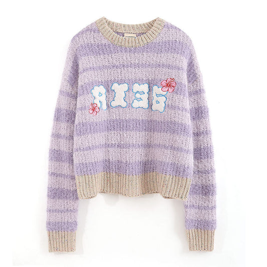 Women Sweater Gradient Color Striped Knitted All-Matching Casual Sweater