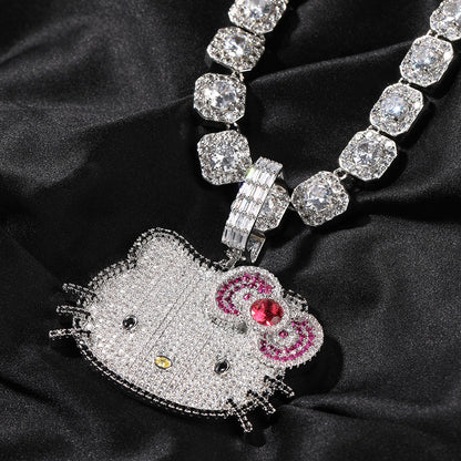 Jewelry ins Wind Cat Necklaces Copper Zircon Gold Sweet Pendant Twist Chain Necklaces Hello Katie St. Valentine's