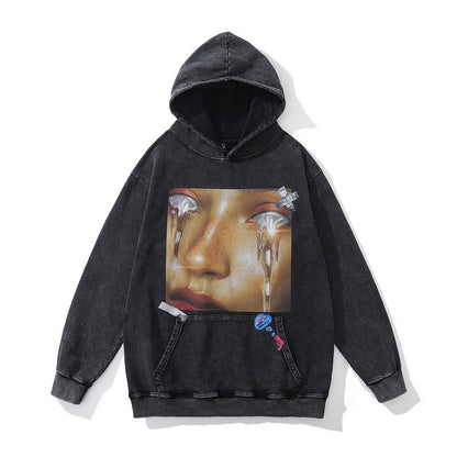 Men Hoodie Hiphop Hip Hop Worn Looking Washed-out Hooded Sweater