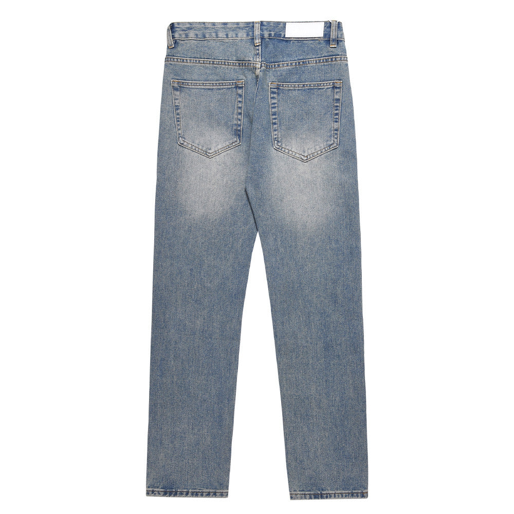 Men Jeans Loose Straight Personality Wide Leg Zipper Decorations