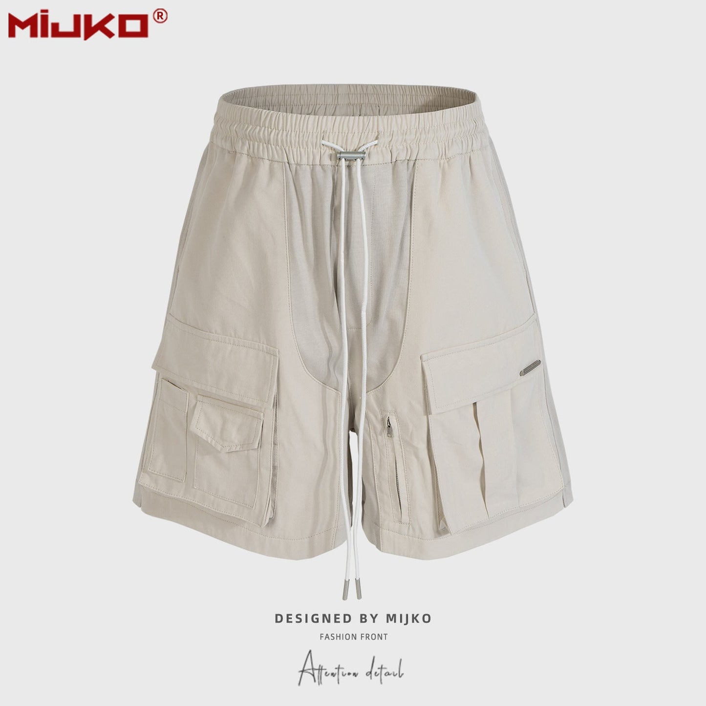 MIJKO Men Shorts Casual Pants Drawstring Multi-Pocket Unisex Shorts