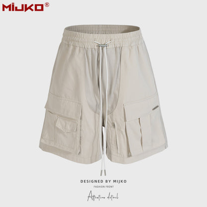 MIJKO Men Shorts Casual Pants Drawstring Multi-Pocket Unisex Shorts
