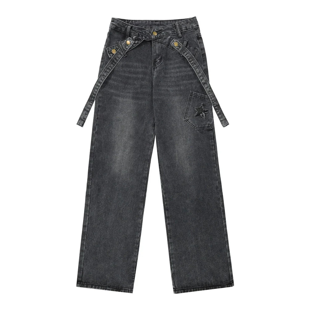 Women Pants Jeans Women's XINGX Embroidery Baggy Straight Trousers