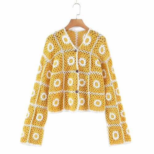 Women Sweater Knit Wear Hollow-out Crocheted Knitted Cardigan Jacket