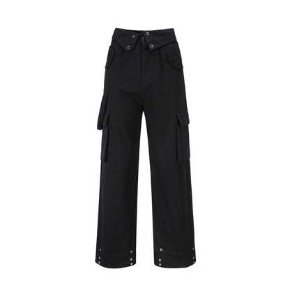 Men Sweatpants Tooling Straight-Leg Trousers Men's Solid Color Loose Multi-Pocket Wide-Leg Casual Pants