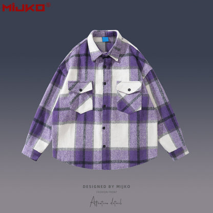 MIJKO Mens Jacket Lapel Thick Shirt