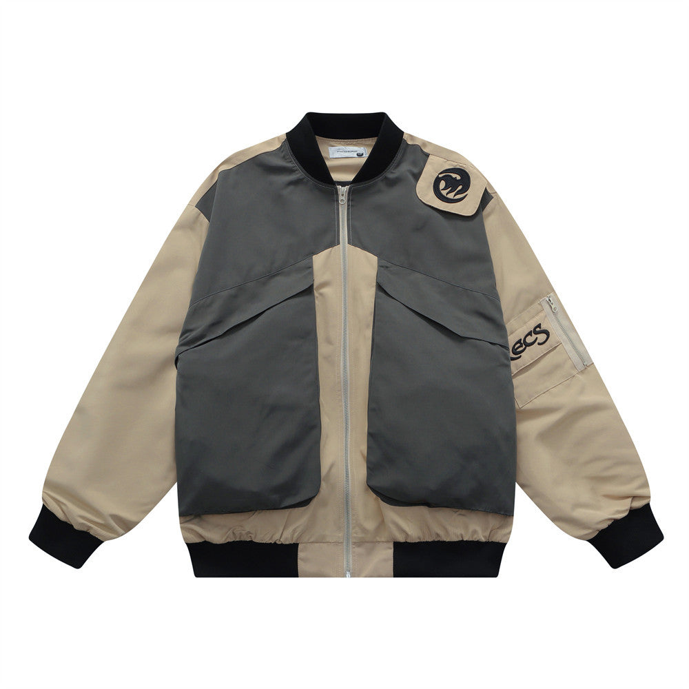 Men Jacket Coat Color Contrast Patchwork Overalls Jacket Men's Vibe Baseball Uniform