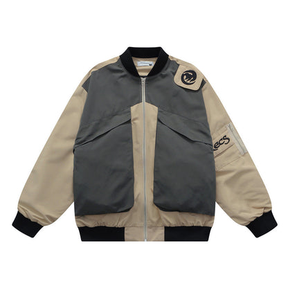 Men Jacket Coat Color Contrast Patchwork Overalls Jacket Men's Vibe Baseball Uniform