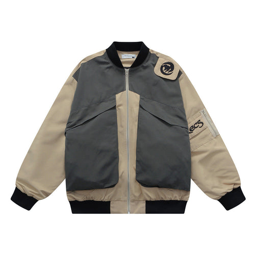 Men Jacket Coat Color Contrast Patchwork Overalls Jacket Men's Vibe Baseball Uniform