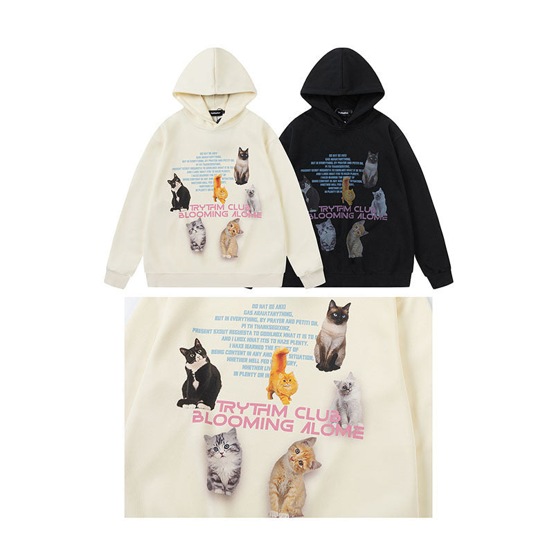 Men Hoodie Cute Cat Print Couple Hooded Sweater