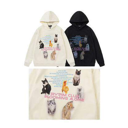 Men Hoodie Cute Cat Print Couple Hooded Sweater