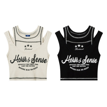 Women Vest Vintage Cropped Short Camisole Thread Fitted Top