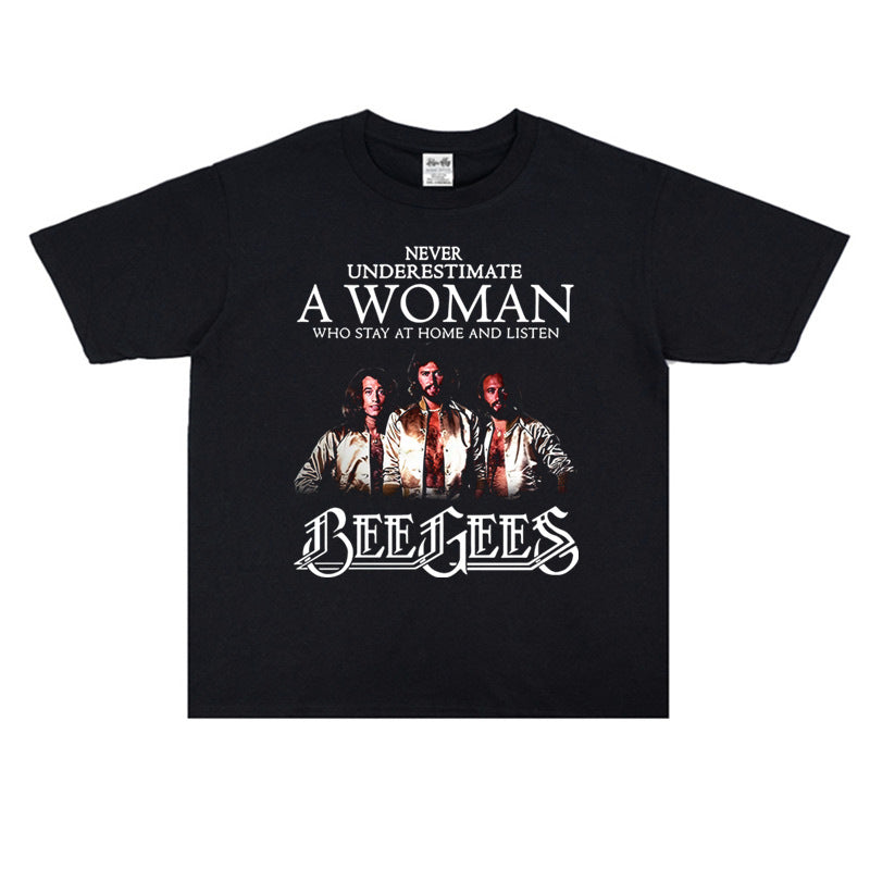 Rock Star T Shirt Bee Gees Beegis Bgs Band Washed Distressed T-shirt Short Sleeve Men and Women Loose Version
