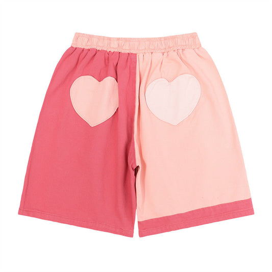 Men Shorts Stitching Love Patch Loose