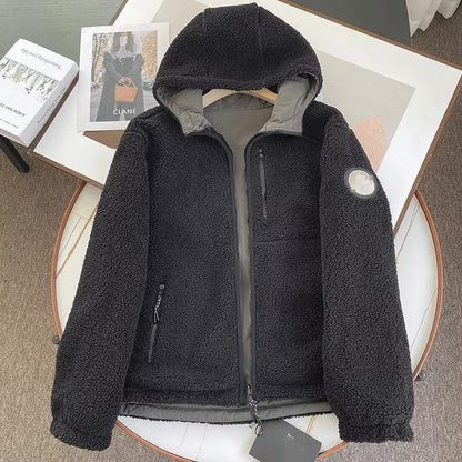 Women Cotton Coat Warm Faux Cashmere Hooded Jacket