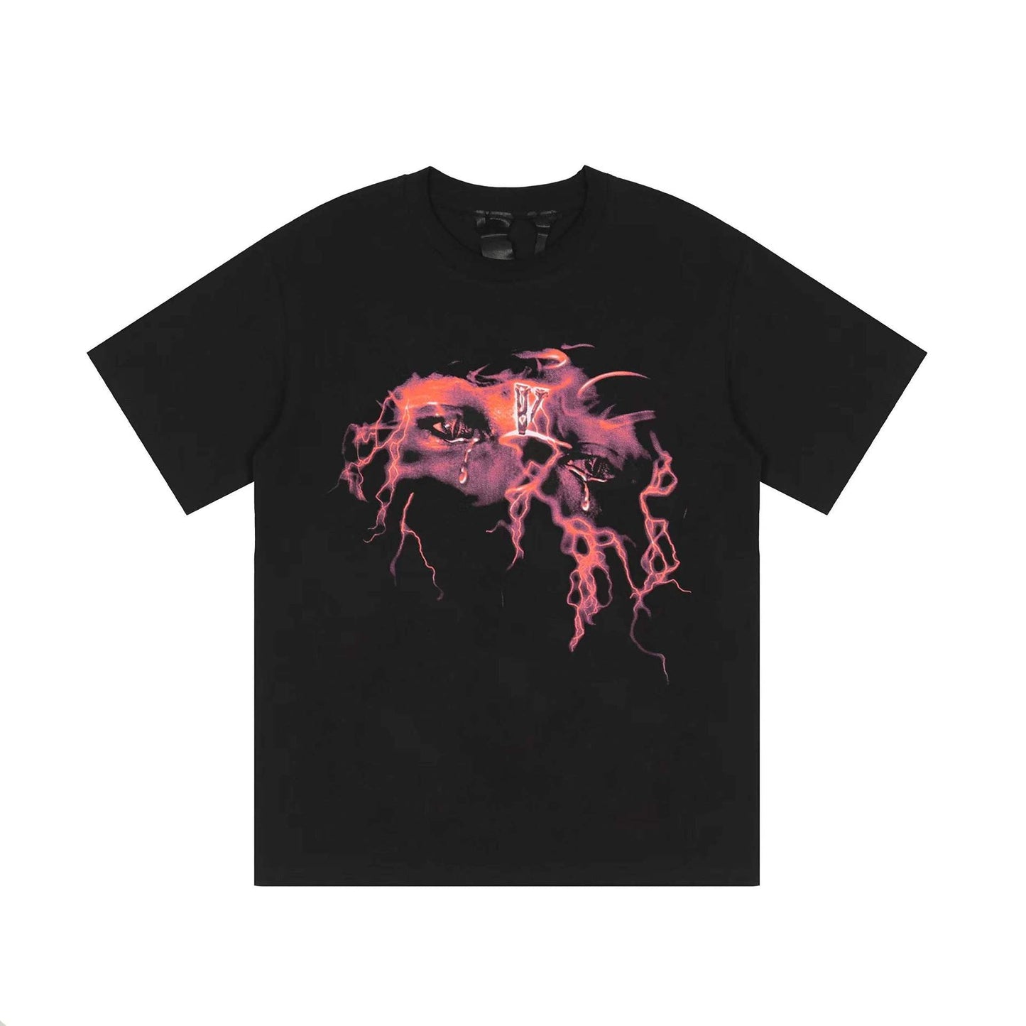 Vlone T Shirts Lightning Portrait English Large V Loose Short Sleeve T-shirt Men and Women High Street Half Sleeve