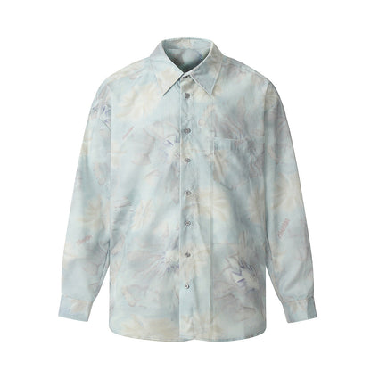 Unisex Shirts Floral Print Oversized Satin Shirt