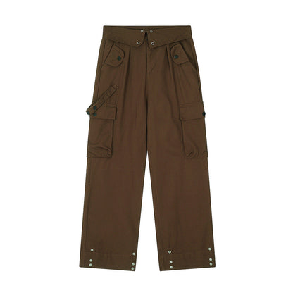 Men Sweatpants Multi-Pocket Straight Casual Loose-Fitting Wide-Leg Trousers