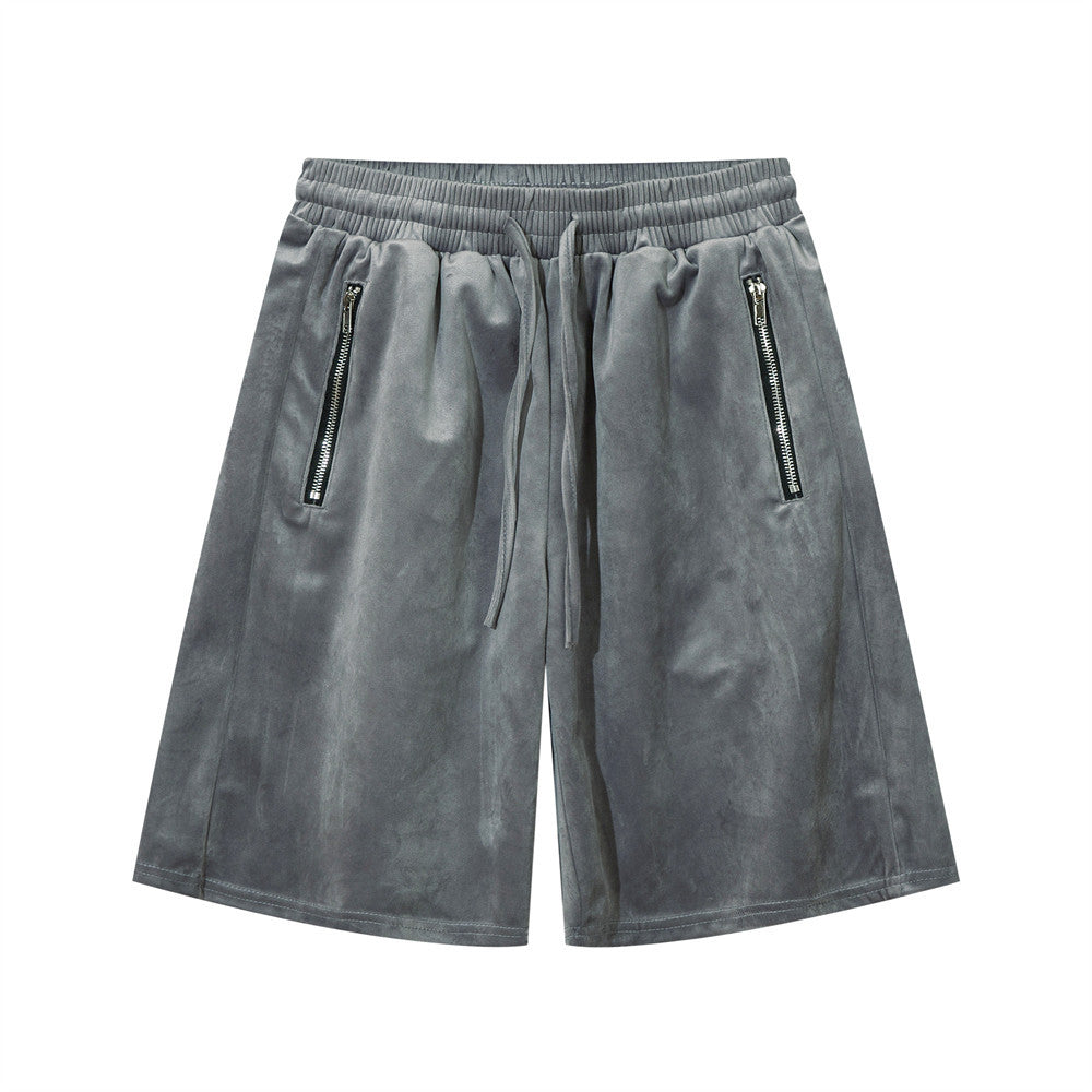 Men Shorts Casual Shorts Summer Elastic Waist Zipper Pocket Sports