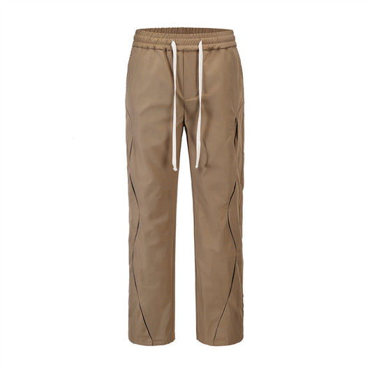 Men Sweatpants Casual Trousers Loose Trousers with an Elasticated Waist Side Irregular Stitching Fastener Decoration Straight-Leg Pants