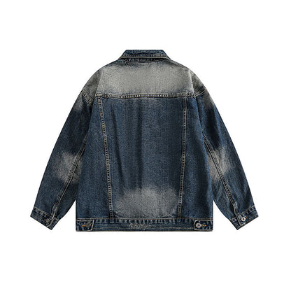 Women Jackets Vintage Denim Jacket Distressed Lapel Denim Jacket