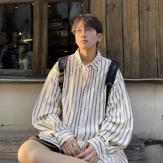 Men Shirts Striped Summer Loose Casual