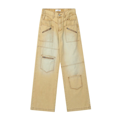 Men Jeans Irregular Pocket Zipper Casual