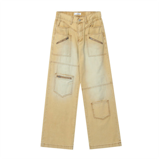 Men Jeans Irregular Pocket Zipper Casual
