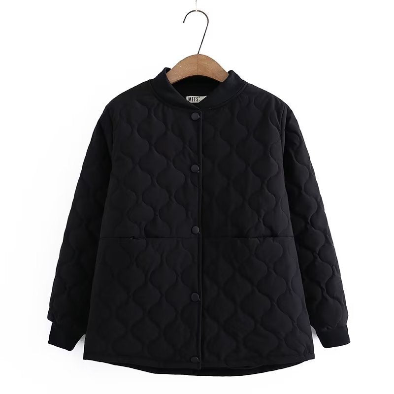 Women Cotton Coat Diamond Plaid Casual Jacket